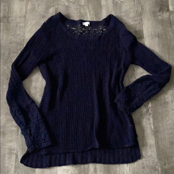Charming Charlie Sweaters - Navy Eyelet Sweater